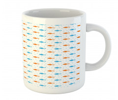 Bicolored Flock of Fish Motifs Mug