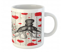 Octopus Sketch and Hearts Mug