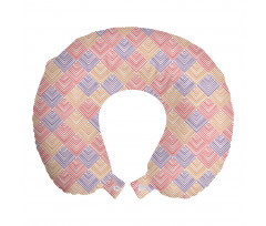Geometrik Boyun Yastığı Pastel Tonlarında Çizgili Kareler Deseni