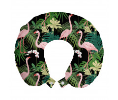 Flamingo Boyun Yastığı Tropik Yapraklar ve Egzotik Pembe Kuş
