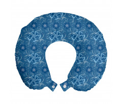 Çiçekli Boyun Yastığı Mavi Desenli