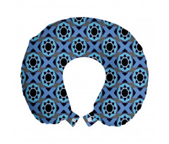 Otantik Boyun Yastığı Geometrik Mandalalar Desenli Mavi Siyah