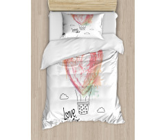 Heart Balloon Love Phrase Duvet Cover Set