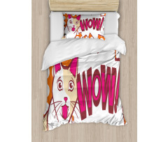Comic Cat with Wow Lettering Duvet Cover Set