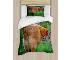 Chicken on Grass Farm Photo Duvet Cover Set