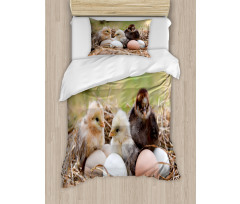 Little Chickens in Hay Eggs Duvet Cover Set