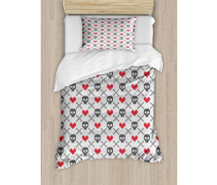 Skulls Red Hearts Duvet Cover Set