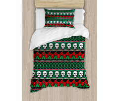 Folk Art Skulls Roses Duvet Cover Set