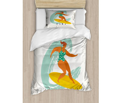 Woman Surfer on the Waves Art Duvet Cover Set