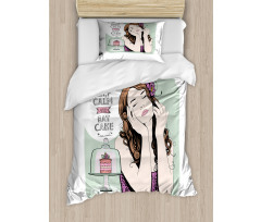 Eat Cake Text and Woman Duvet Cover Set