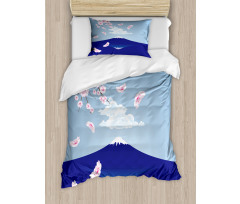 Mountain and Cherry Blossoms Duvet Cover Set