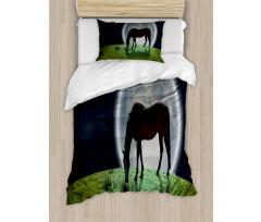 Horse on Hill Full Moon Duvet Cover Set