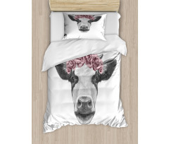 Cow with Roses Wreath Duvet Cover Set