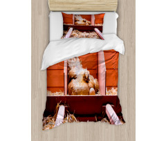 Hen in Cage with Eggs Duvet Cover Set