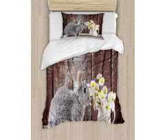 Rabbit Daisy Wooden Duvet Cover Set