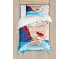 Girl on Surfboard Seascape Duvet Cover Set