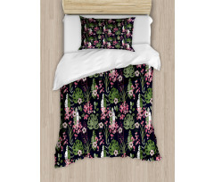 Palm Leaves Flowers Duvet Cover Set