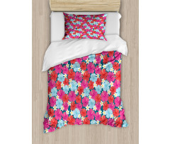 Vivid Tones Hibiscus Flowers Duvet Cover Set