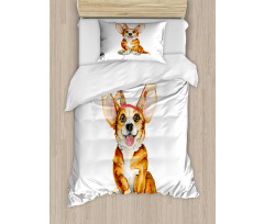 Corgi Dog with Deer Antlers Duvet Cover Set