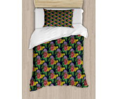 Tropical Leaf Jungle Flowers Duvet Cover Set