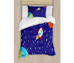 Starry Rocket Planets Duvet Cover Set