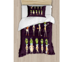 Little Green Ufo in Suits Duvet Cover Set