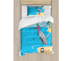 Monster Fishing in the Sea Duvet Cover Set