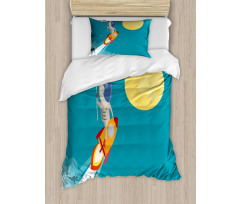 Astronaut Flying to the Moon Duvet Cover Set