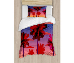 Modern Sunset Tropic Trees Duvet Cover Set
