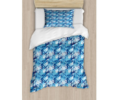 Blue Color Palette Roses Duvet Cover Set