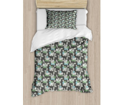 Abstract Flowers and Leaves Duvet Cover Set