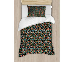 Flowers Bloom on Dark Duvet Cover Set