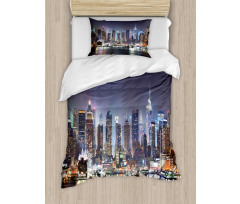 Manhattan Skyline at Night Duvet Cover Set