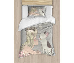 Girl Little Puppy Duvet Cover Set