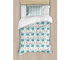 Folkloric Ornate Happy Cat Duvet Cover Set