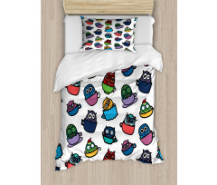 Funny Owl in Coffee Mug Duvet Cover Set