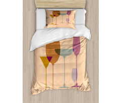 Wine Glasses Silhouette Art Duvet Cover Set