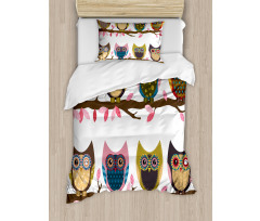 Birds Retro Art Style Duvet Cover Set