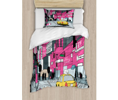 View of Manhattan and Taxi Duvet Cover Set