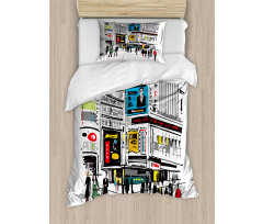 Pedestrians and Busy City Duvet Cover Set