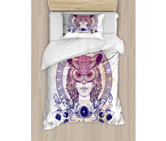 Greekic Owl Woman Duvet Cover Set