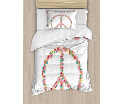 Peace Sign with Flower Duvet Cover Set