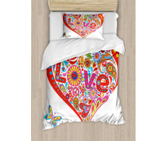 Colorful Peace Heart Duvet Cover Set