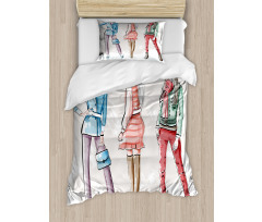 Young Women Clothes Sketch Duvet Cover Set