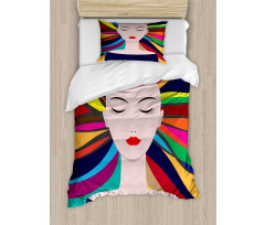 Lady and Colorful Strands Duvet Cover Set