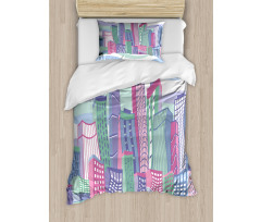 Funny Buildings in City Duvet Cover Set