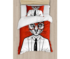 Funny Businessman Cat Suit Duvet Cover Set