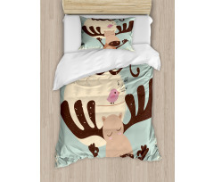 Reindeer Bird Cartoon Duvet Cover Set