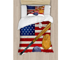 USA Flag and Baseball Duvet Cover Set