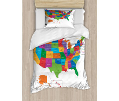 USA Map with States Duvet Cover Set